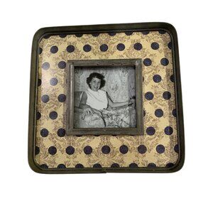 Photo Frame Galvanized Metal Navy Dots Cream Toile 3.5x3.5‎ Photo 7.5x7.5 Frame